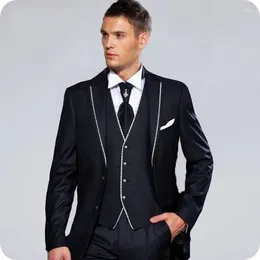 Men's Suits Black Wedding For Men Blazers White Notched Lapel Slim Fit Groom Tuxedos Costume Homme Mariage 3Piece Handsome Ternos