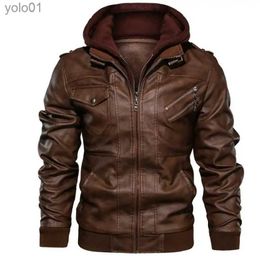 Men's Leather Faux Leather New Men's Leather Jackets Autumn Winter Casual Motorcycle Pu Jacket Biker Men Hooded Leather Coats Brand Mens ClothingL231018