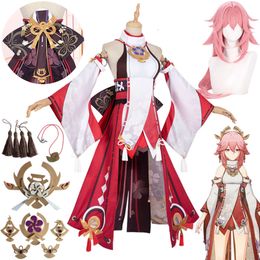 Yae Miko Genshin Impact Cosplay Costume Wig Dress Game Genshin Yaemiko Guuji Yae Cosplay Halloween Party Costumes for Womencosplay