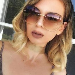 Sunglasses Vintage Square For Women Brand Rimless Round Sun Glasses Female Retro Metal Frame Clear Lens Big Shades