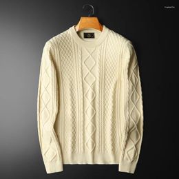 Men's Sweaters Fall Retro Jacquard Simple Solid Colour Men Long Sleeve Slim Knitted Pullover Sweater Social Dress Shirt Streetwear Clothing