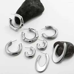 Серьги-кольца в стиле панк с полированным PVD массивным отверстием C-образной формы из нержавеющей стали серебряного цвета, толстые кованые серьги Huggie, стильные украшения