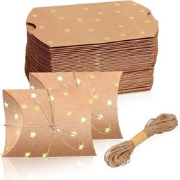 Gift Wrap 50Pcs Small Kraft Paper Pillow Boxes with Jute String for Wedding year Present and Birthday Party Favour 231018