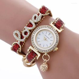 Wristwatches Women Watch Fashion Diamond Alloy Bracelet Clock Love Faux Leather Strap Disc Female Quartz Luxury Girl Gift