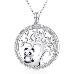 Cute Panda Crystal Bridal Necklace Vintage Female Tree Of Life Pendant Rose Gold Silver Color Chain Necklaces For Women298V