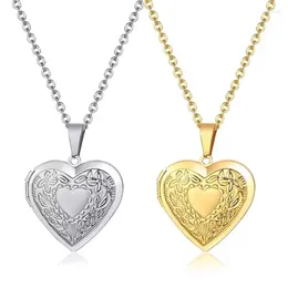 Pendant Necklaces Stainless Steel Retro Pattern Heart Shaped Po Box Necklace Used For Women's Gifts Can Be Opened To Place Pos