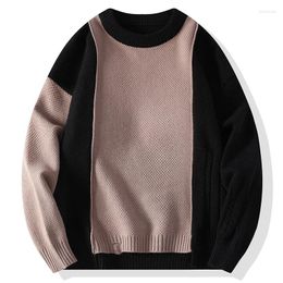 Men's Sweaters 2023 Fall Winter Korean Fashion Casual Patchwork Round Neck Sweater High End Men Pullovers Simple Warm Pull Homme