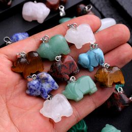 Natural Stone Lovely Elephant Pendant Rose Quartz Tiger's Eye Pendant Charms for Jewellery Making Necklaces