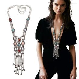 Chains Retro Vintage Bohemian Colourful Turquoise Stone Long Tassel Necklaces For Women Boho Costume Jewellery Bulk Whole319w