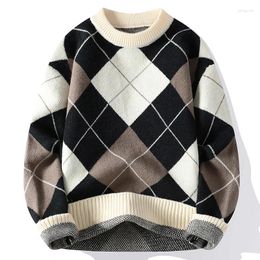 Men's Sweaters 2023 Winter Fashion Argyle Sweater Men Korean Streetwear High End Thick Warm Mens Casual Male Christmas Pullovers