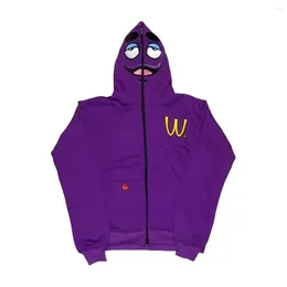 Women's Hoodies Purple Cartoon Embroidery Printed Hip Hop Zipper Sweatshirt For Men Harajuku Street Loose Casual Y2K Hooded Women