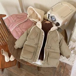 Down Coat Style Children's Floral Hooded Plush And Thicken Jacket Cute Baby's Cold Proof Clothing