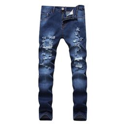 Mens Casual Hole Zipper Pants High Waist Jeans Casual Blue Denim Pants Newest Style Fashion Summer Trousers255o