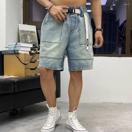 Men's Shorts Casual Loose Washed Denim Men Fashion High Street Knee-length Trousers Teens Handsome Jeans American Retro Wide Leg Pants