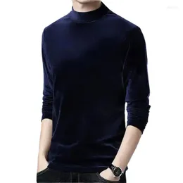 Men's T Shirts 2023 Autumn Brand Quality Velvet Men T-shirt Long Sleeve Solid Half Turtleneck Tops Plus Size Vintage Office M-8XL