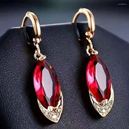 Dangle Earrings Ruby Gemstones Drop For Women 18k Rose Gold Colour Pendientes Mujer Red Crystal Elegant Diamonds Jewellery Bijoux