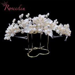 New Design Fresh Water Pearl Bridal Tiara Crown Flower Rhinestone Wedding headband hairpiece Hair Jewellery RE3943 W0104254j
