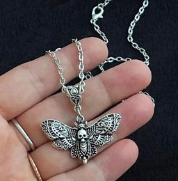 Death Moth Necklace Pendant 18inch Chain Sugar Skull Gothic Butterfly Rock Emo Goth Silver Color Strong Chain