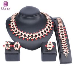 Bridal Gift Nigerian Wedding African Beads Jewellery Set Brand Woman Fashion Dubai Gold Colour Crystal Jewellery Set Wholesale Design