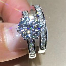 Sparkling Lovers Lab Diamond Finger Ring sets 925 Sterling Silver Party Wedding band Rings for Women Men Engagement Jewellery Gift