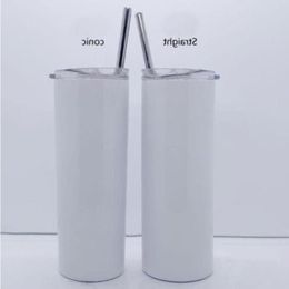 20oz glitter white sublimation straight skinny tumbler stainless steel vacuum slim cup with lid straw coffee mug Xlcxm