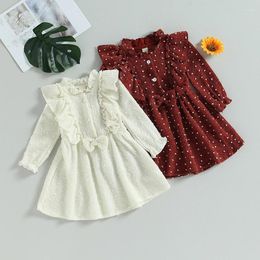 Girl Dresses Fashion Toddler Baby Girls Dress Swiss Dot Ruffles Buttons Long Sleeve Fall Casual Clothes Princess