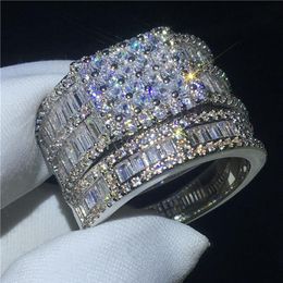 2018 Stunning Bridal ring sets 925 Sterling silver Princess cut Diamond Cz Engagement wedding band ring for women Finger jewelry300d