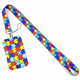 100 set Autism Pattern Anime Lanyard Badge Holder ID Card Lanyards Mobile Phone Rope Key Lanyard Neck Straps Keychain Key Ring