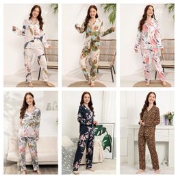 Women's Sleepwear Plus Size S-3XL Leopard Print Home Clothes 2 Piece Sets Loose Long Sleeve Pyjamas Female Casual Viscose