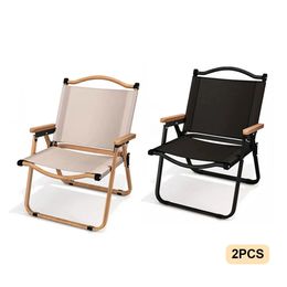 Camp Furniture 2Pcs Camping Chair Outdoor Portable Tourist Chair Aluminium Alloy Wood Grain Folding Chair Beach Equipment Kermit Chair 231018