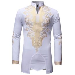 Men fashion African design casual long sleeve white shirt men dress shirt mens shirts casual plus size harujuku254d