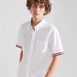 Brand Men Cotton Shirt Casual Fashion Summer Stripe Short Sleeve Oxford Fabric Korean Design High Quality206G
