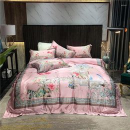 Bedding Sets 4 Piece Sheets Set 100S High-end Egyptian Cotton Sateen Bed Linen Double Duvet Cover Pink Chinese Landscape Quilt Covers