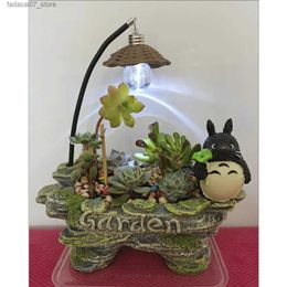 Planters Pots Mini Rockery Flowerpot with Light Bulb Lighting Cartoon Resin Succulent Planter Bonsai Storage Pot Gardening Supply YQ231019
