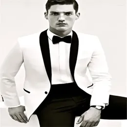 Men's Suits Custom Made White Tuxedo Jacket Black Shawl Lapel Pants Wedding Tuxedos For Men BESPOKE GROOM