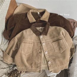Jackets Vintage Boys Corduroy Contrast Color Turn Down Collar Long Sleeve Loose Outerwear Korean Style Boy Casual Tops