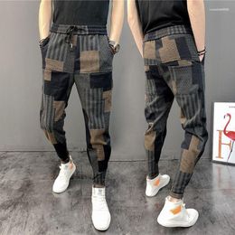 Men's Pants Men's Korean Style Man Japan Streetwear Drawstring Sports Baggy Joggers Tracksuit Fashion Plaid Harem Sweatpants Woollen