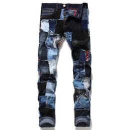 Jeans men Europe Station Autumn And Winter New Pattern Black Split Joint Holes Patch Jeans Male Beggar Personality #248192R