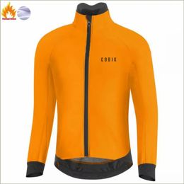 Cycling Jackets Cobik Winter Cashmere Thermal Fleece Jacket Men Long Sleeve Sport Wool Jersey Bicycle Cycle Printed Uniform Road Ciclismo Hombre 231018