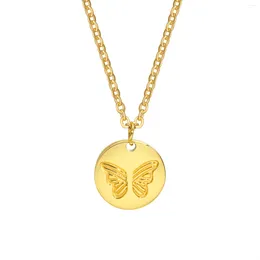 Pendant Necklaces Butterfly Coin Necklace Women Elegant Collier Stainless Steel Gold Plated Jewellery