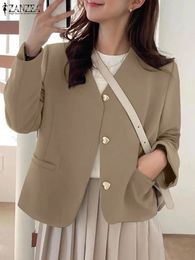Womens Jackets ZANZEA Korean Fashion Long Sleeve Woman Autumn V Neck Blazer Ladies Casual Streetwear Coats Elegant Loose Suits 231018
