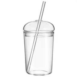Wine Glasses Glass Cup With Lid And Straw Transparent Drinking Beverage For Milk Juice Coffee Tea Mug