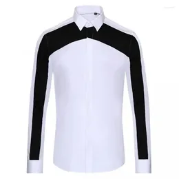Men's Casual Shirts Minglu Black White Splicing Mens Luxury Long Sleeve Dress High Quality Slim Fit Male 3XL