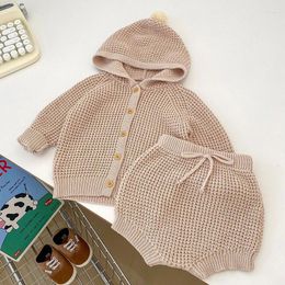 Clothing Sets Korean Style Autumn Spring Born Baby Girls Set Long Sleeved Solid Colour Knitted Cardigan PP Shorts Children Clothes