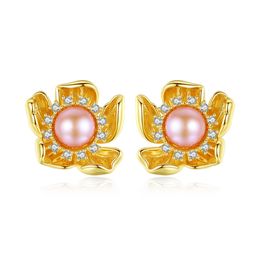 Retro Flower Earrings S925 Silver Micro Set Zircon Pearl Large Flower Stud Earrings European Women Classic Earrings Valentine's Day Gift Mixed Party Jewellery SPC