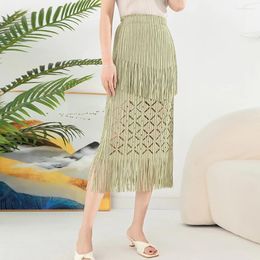 Skirts Hollow Out Tassels High Waist Pleated Skirt Fashion Elegant Midi For Women 2023