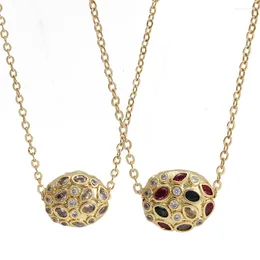 Pendant Necklaces Copper Ball Oblate Necklace For Women Girls Fashion Simple Water Drop Colorful Crystal Zircon Sparkle Jewelry