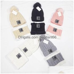 Winter Men Women Letter Hat Scarf Set Knitted Ear Protect Beanie Plush Outdoor Travel Warm Wool Cap Drop Delivery