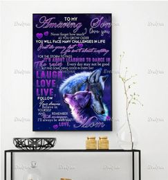 Paintings To My Amaring Son Mom Wolf Poster Living Room Decoration Home Decor Prints Wall Art Canvas Unique Gift Floating Frame1496777