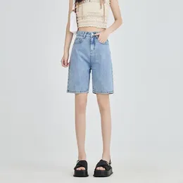 Women's Shorts 2023 Summer Half Jeans For Women Pockets Straight Loose Denim Female Solid Bottoms 8269
